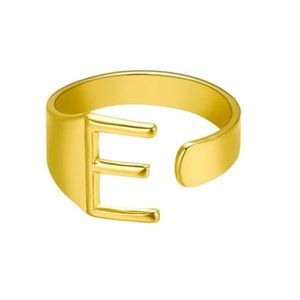 Chunky Wide Hollow E Letter Initial Gold Ring